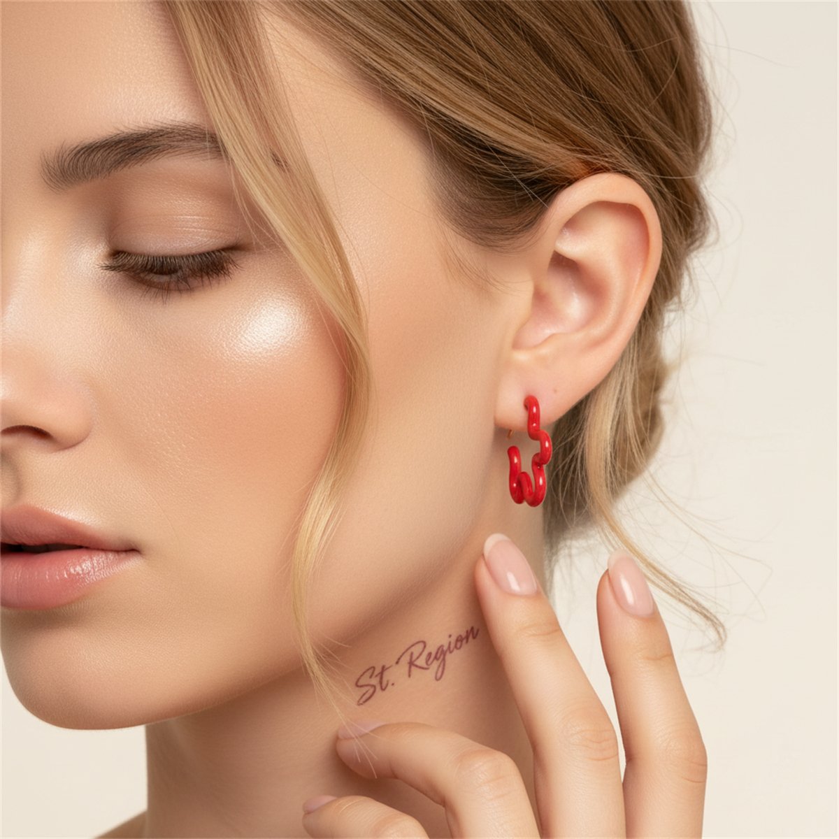 Red Enamel and 18K Gold-Plated Open Flower Stud Earrings, gold huggie earrings, everyday style, styled look