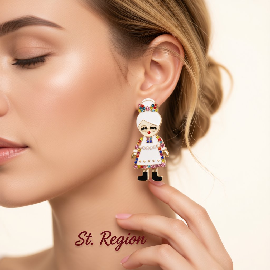 Cubic Zirconia and Pearl 18K Gold-Plated Mrs. Claus Stud Earrings, gold stud earrings for women, styled look