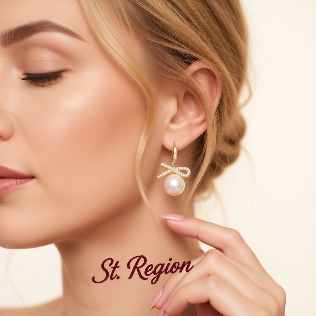 White Cubic Zirconia and Pearl 18K Gold-Plated Bow Drop Earrings, gold drop earrings for women, styled look