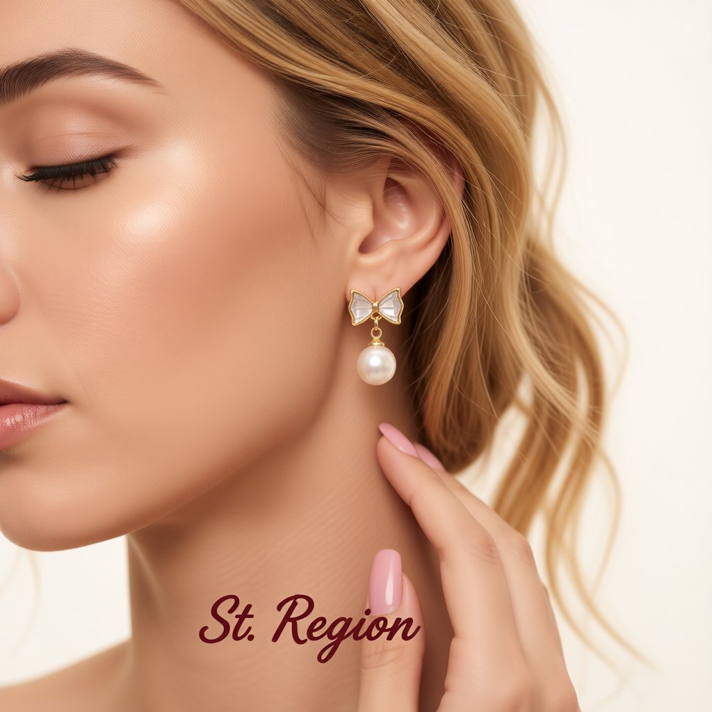 White Shell and Pearl 18K Gold-Plated Bow Round Drop Earrings, gold drop earrings for women, styled look