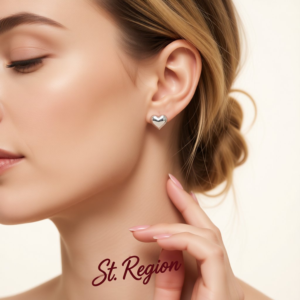 Silver-Plated Heart Stud Earrings, silver stud earrings for women, dainty minimalist design, styled look