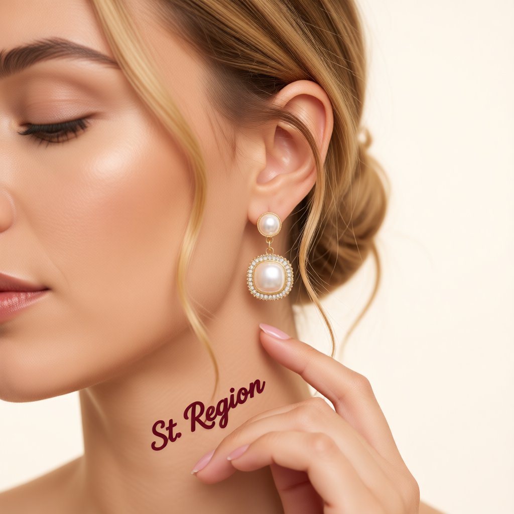 Cubic Zirconia and Pearl 18K Gold-Plated Halo Square Drop Earrings, gold drop earrings for women, styled look