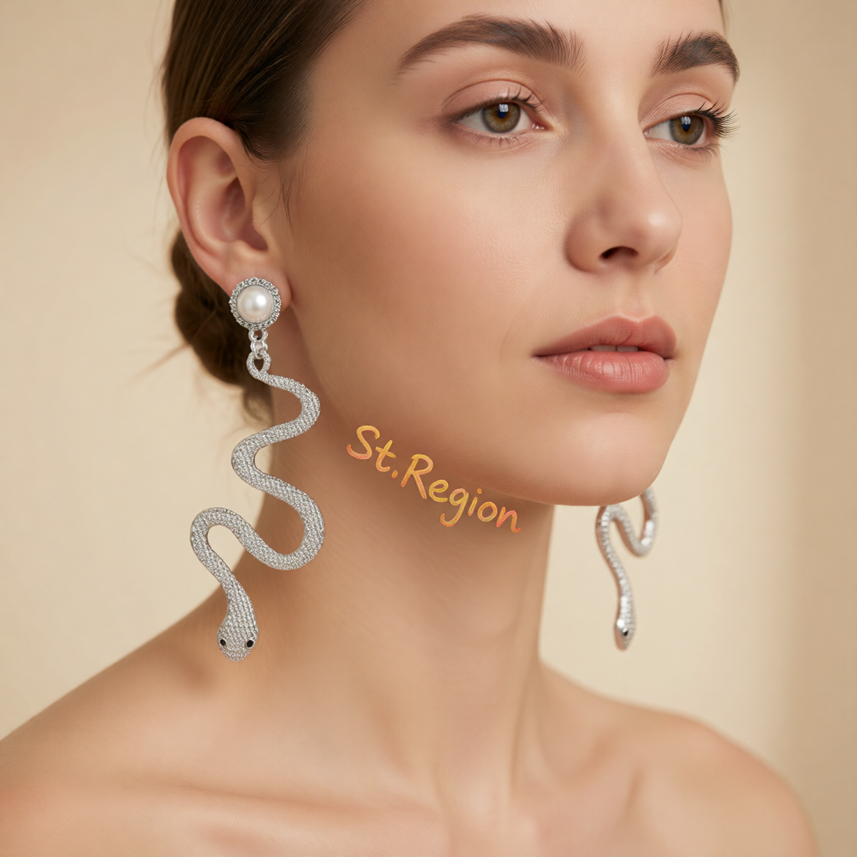 Pearl & Silver-Plated Snake Cut Drop Earrings