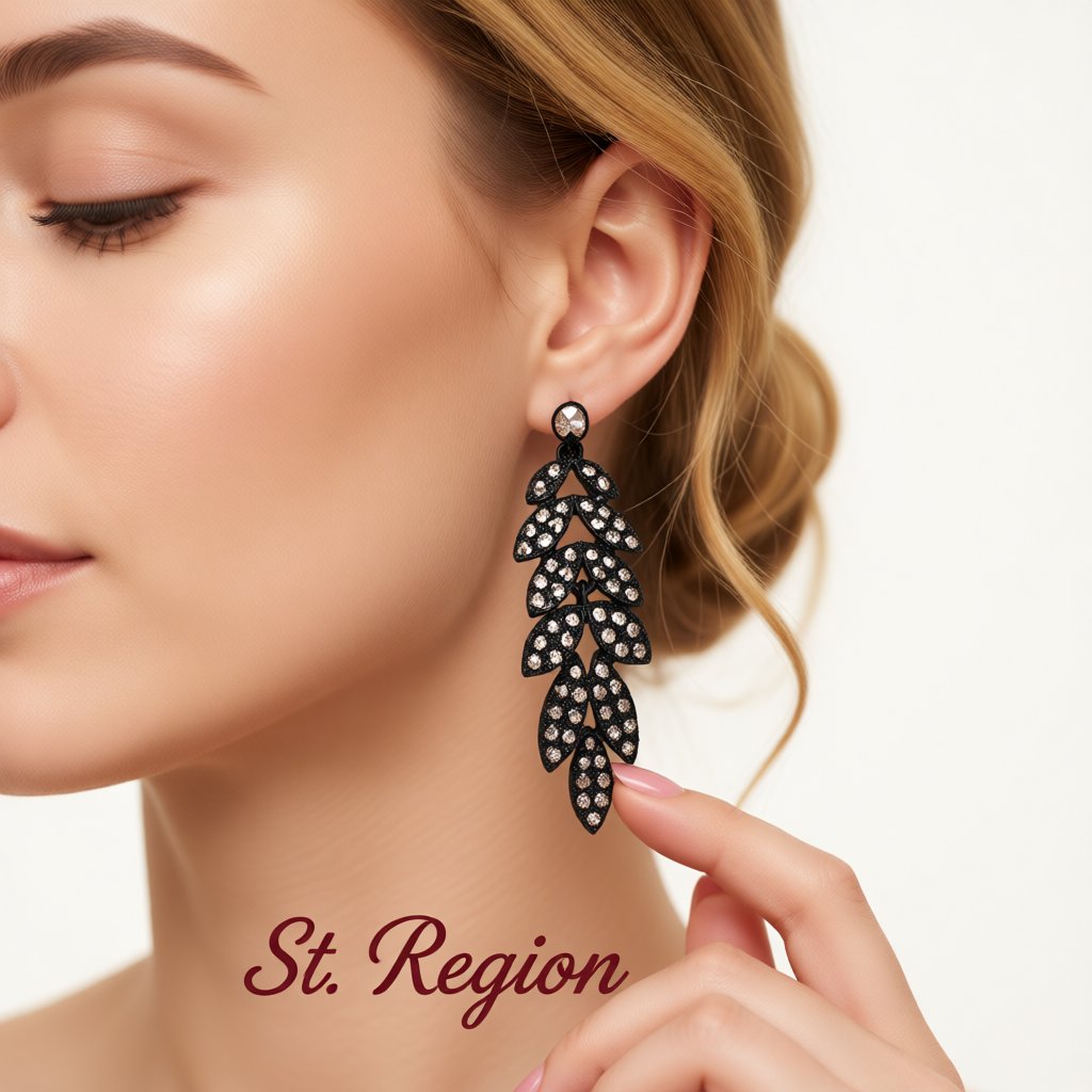 Black Cubic Zirconia Leaves Drop Earrings, drop earrings for women, elegant gift for her, styled look