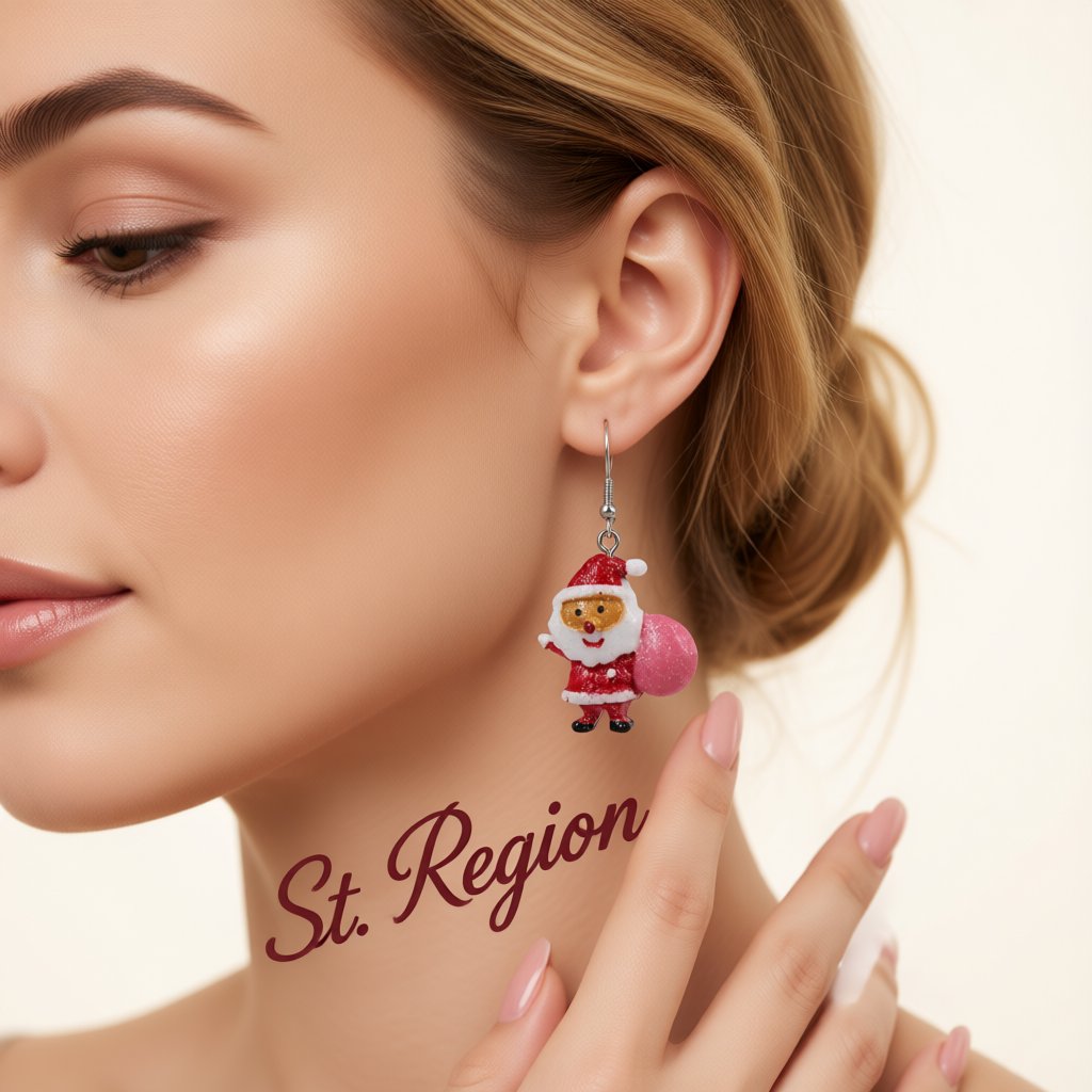 Red Acrylic and Silver-Plated Santa Drop Earrings, silver drop earrings for women, botanical inspired, styled look