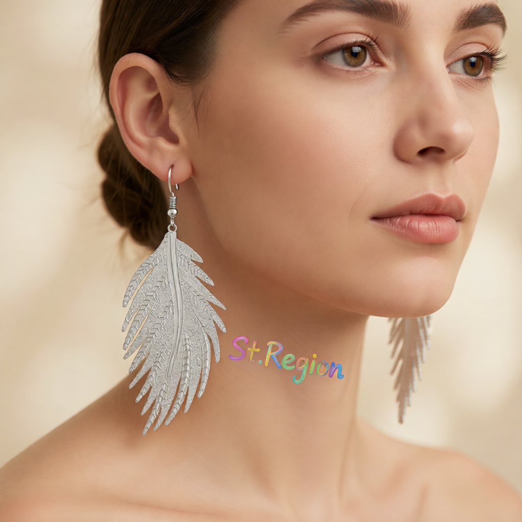 Silver-Plated Feather Drop Earrings, silver drop earrings for women, dainty minimalist design, styled look