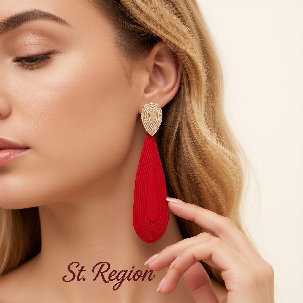 Red Enamel and 18K Gold-Plated Drop Earrings, gold drop earrings for women, vintage-inspired design, styled look