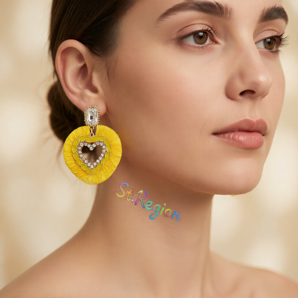 Yellow Polyster & Enamel Crystal Cubic Zirconia 18K Gold-Plated Heart Dangle Earring
