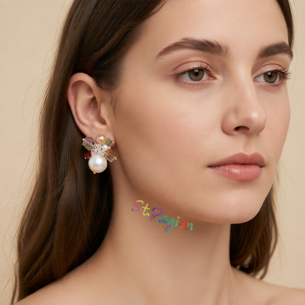 Crystal & Pearl 18K Gold-Plated Cluster Stud Earrings
