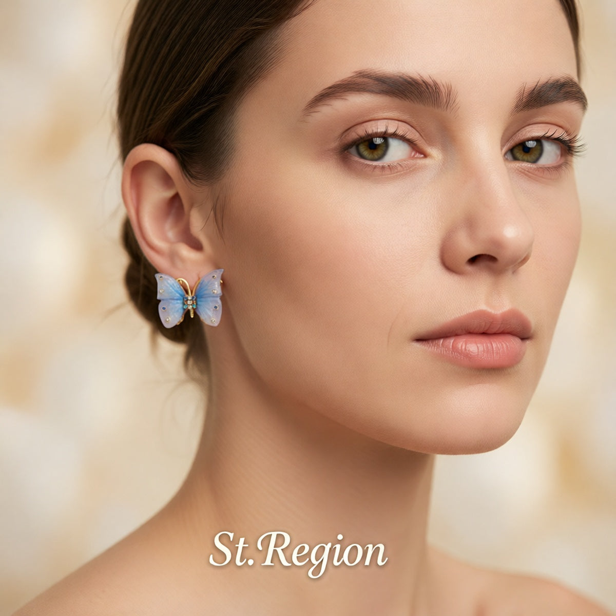 Blue Polyster & Cubic Zirconia 18K Gold-Plated Butterfly Stud Earrings