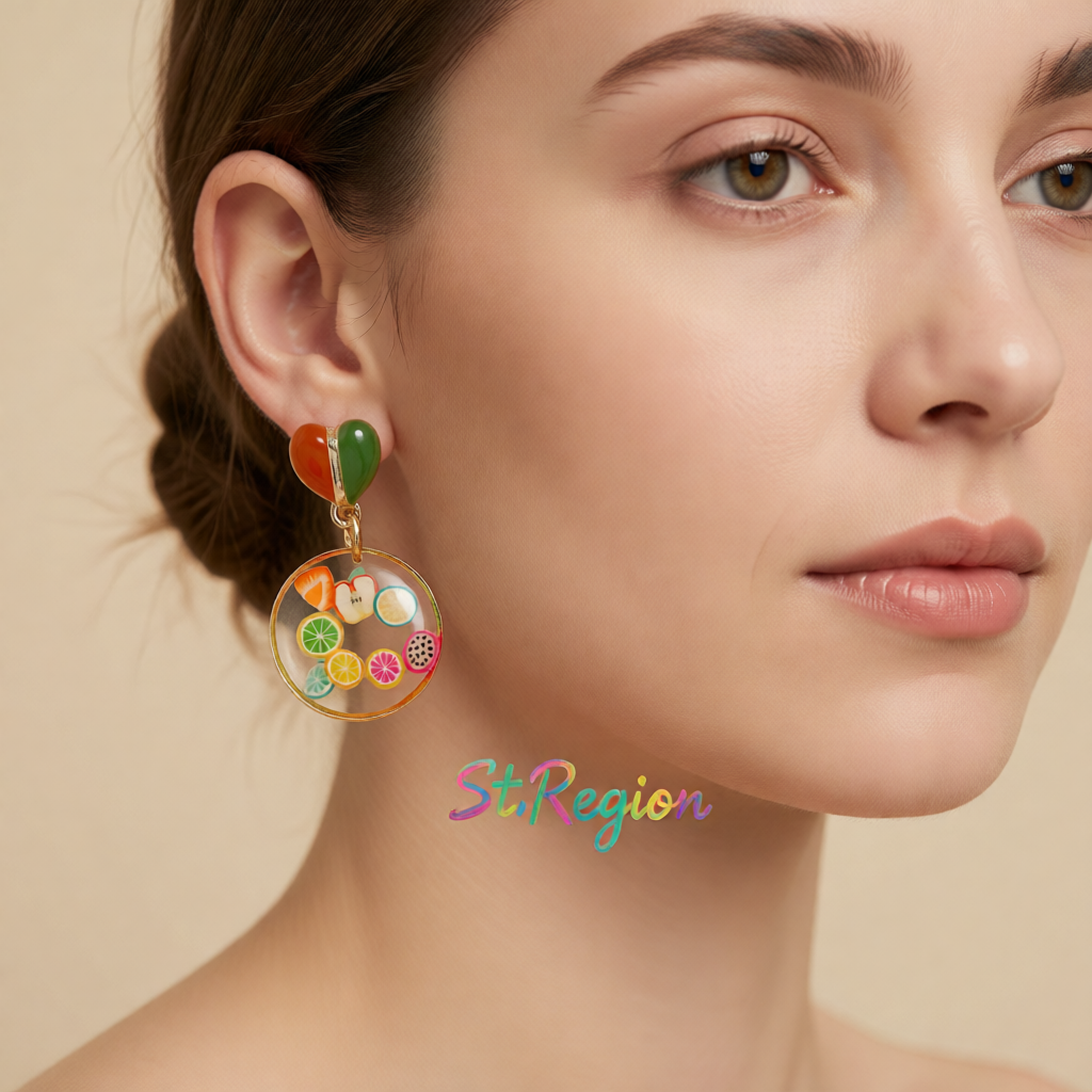 Red Enamel & Resin Heart Fruit Drop Earrings