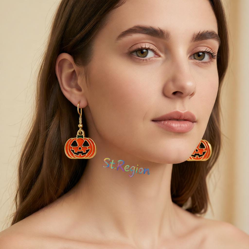 Orange Enamel & 18K Gold-Plated Smiling Jack-O'-Lantern Drop Earrings