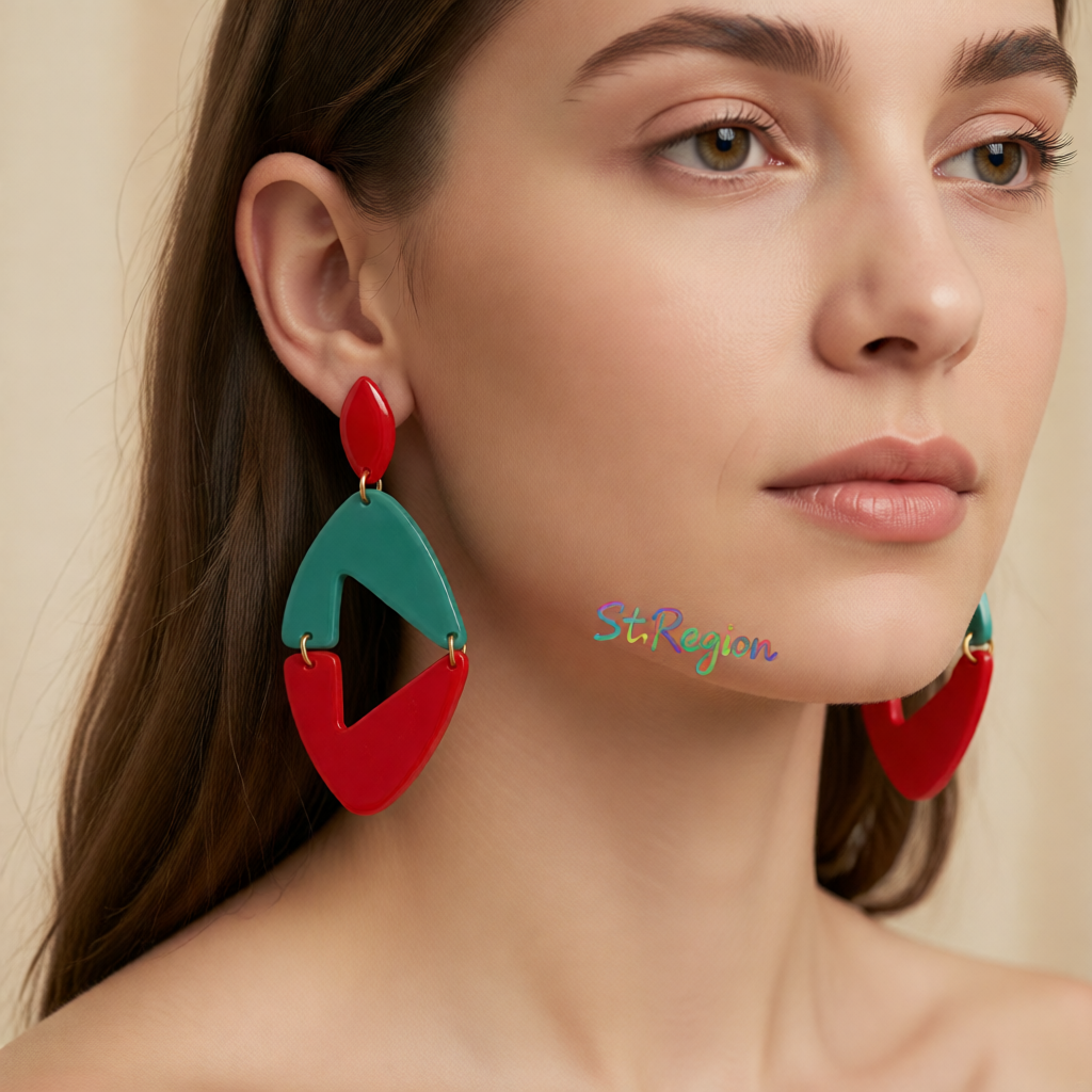 Red & Green Openwork Rhombus Drop Earrings