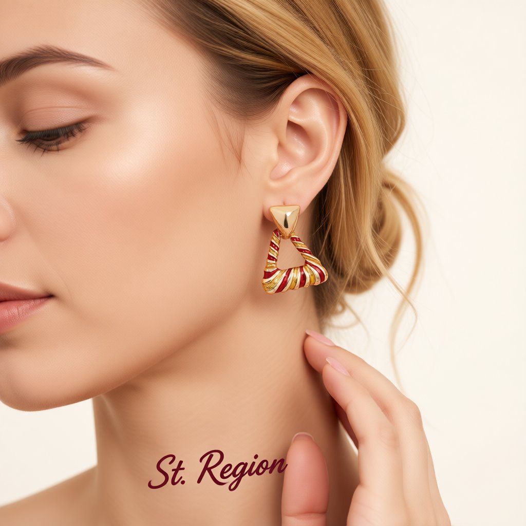 Red and Yellow Enamel 18K Gold-Plated Twisted Drop Earrings, gold drop earrings for women, elegant gift for her, styled look