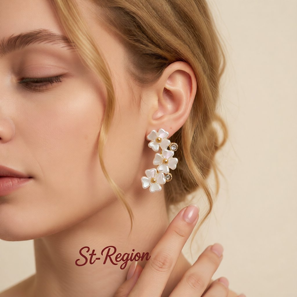 White Acrylic and Cubic Zirconia 18K Gold-Plated Floral Stud Earrings, cubic zirconia stud earrings for women, styled look