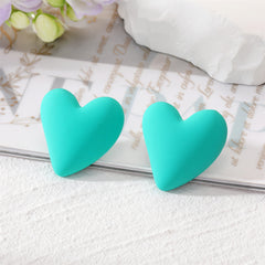 Lake Blue Acrylic & Silver-Plated Heart Stud Earrings
