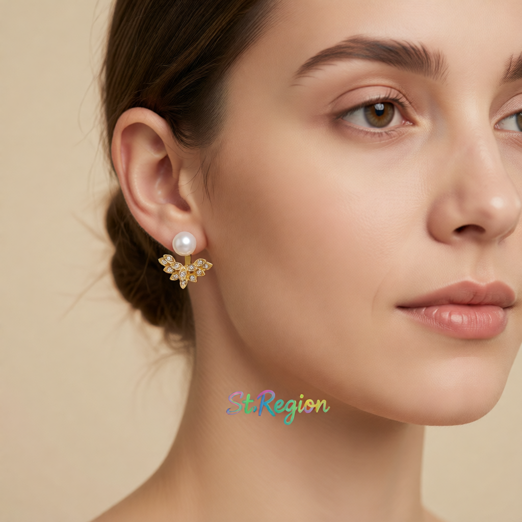 Pearl & Cubic Zirconia 18K Gold-Plated Botanical Ear Jackets