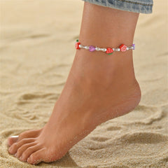 Polymer Clay & Pearl Strawberry Flower Stretch Anklet
