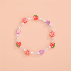 Polymer Clay & Pearl Strawberry Flower Stretch Anklet