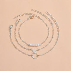 Pearl & Silver-Plated Heart Charm Bracelet Set