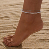 Pearl & Polyster Silver-Plated Layered Anklet
