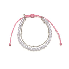 Pearl & Polyster Silver-Plated Layered Anklet
