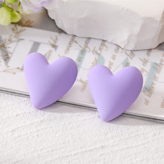 Light Purple Acrylic & Silver-Plated Heart Stud Earrings