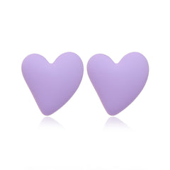 Light Purple Acrylic & Silver-Plated Heart Stud Earrings