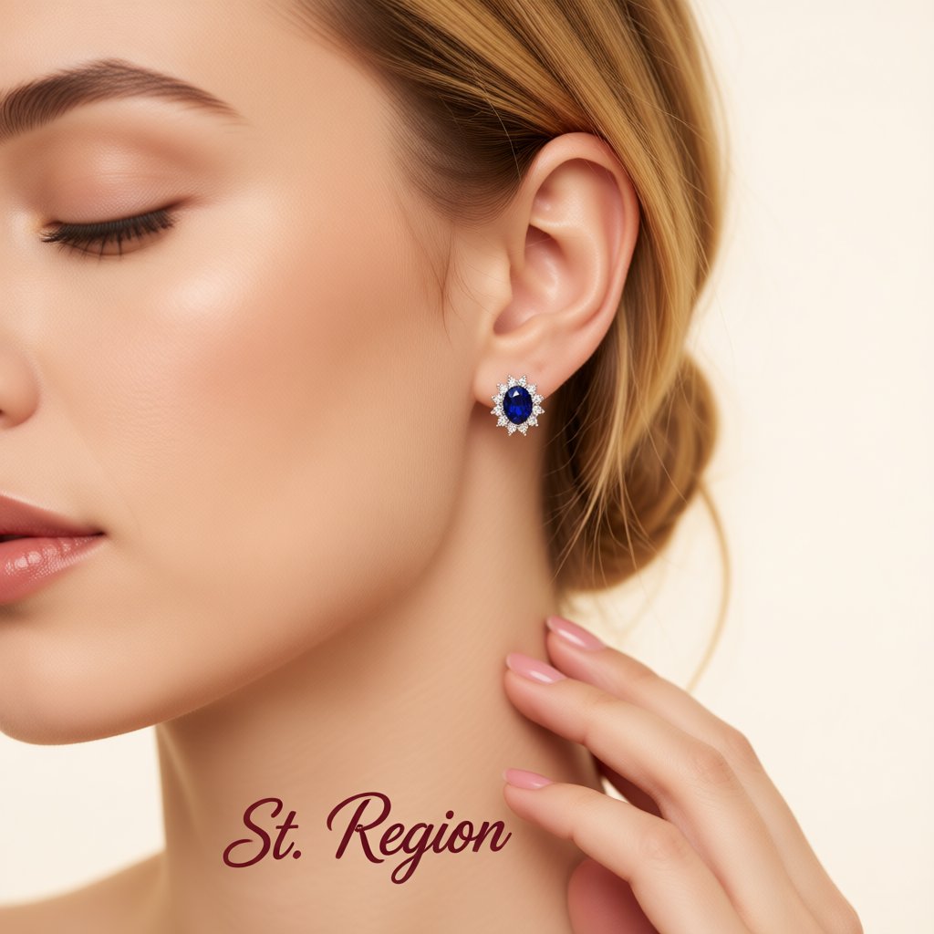 Blue Crystal and Silver-Plated Sun Flower Stud Earrings, silver stud earrings for women, everyday style, styled look