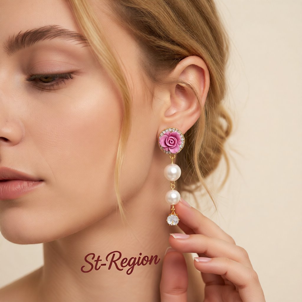 Cubic Zirconia and Pearl Resin 18K Gold-Plated Flower Drop Earring, gold drop earrings for women, styled look