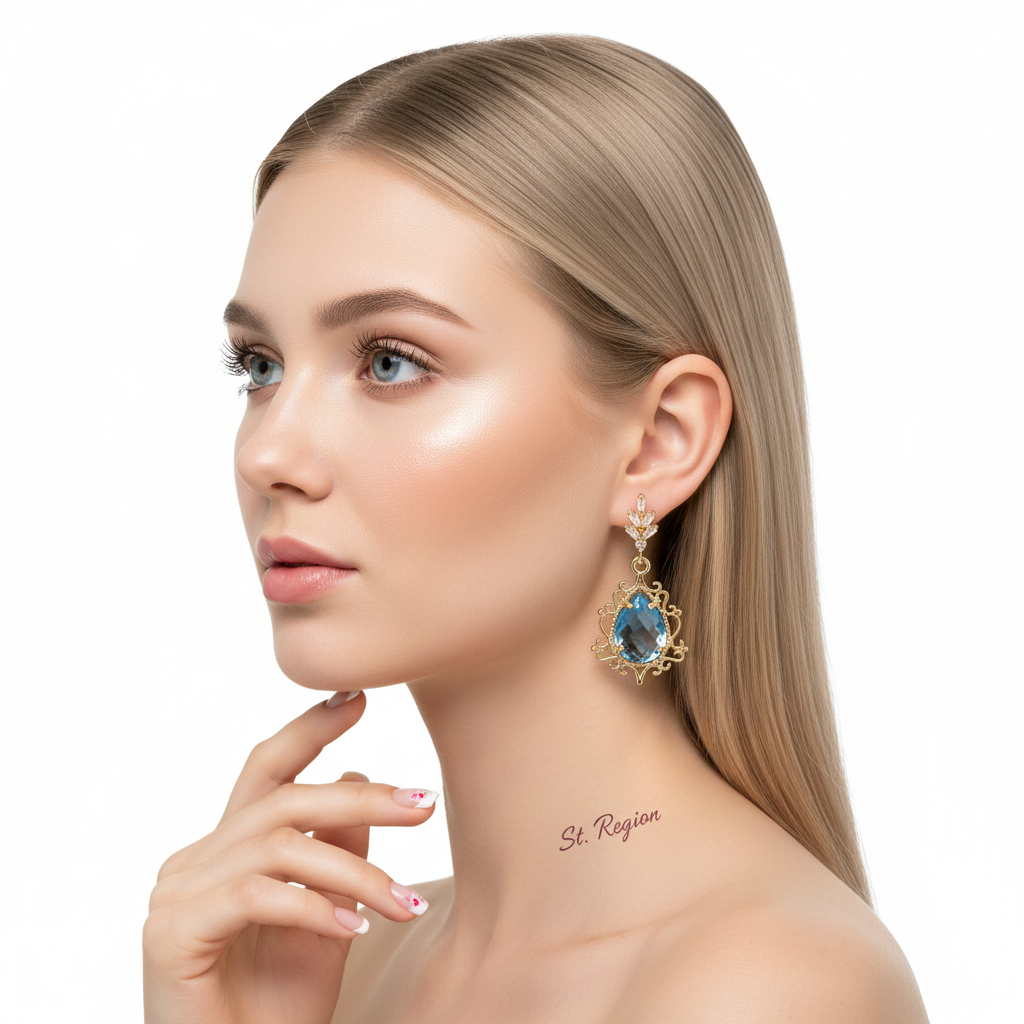 Blue Crystal & 18K Gold-Plated Scroll Drop Huggie Earrings - Street Region
