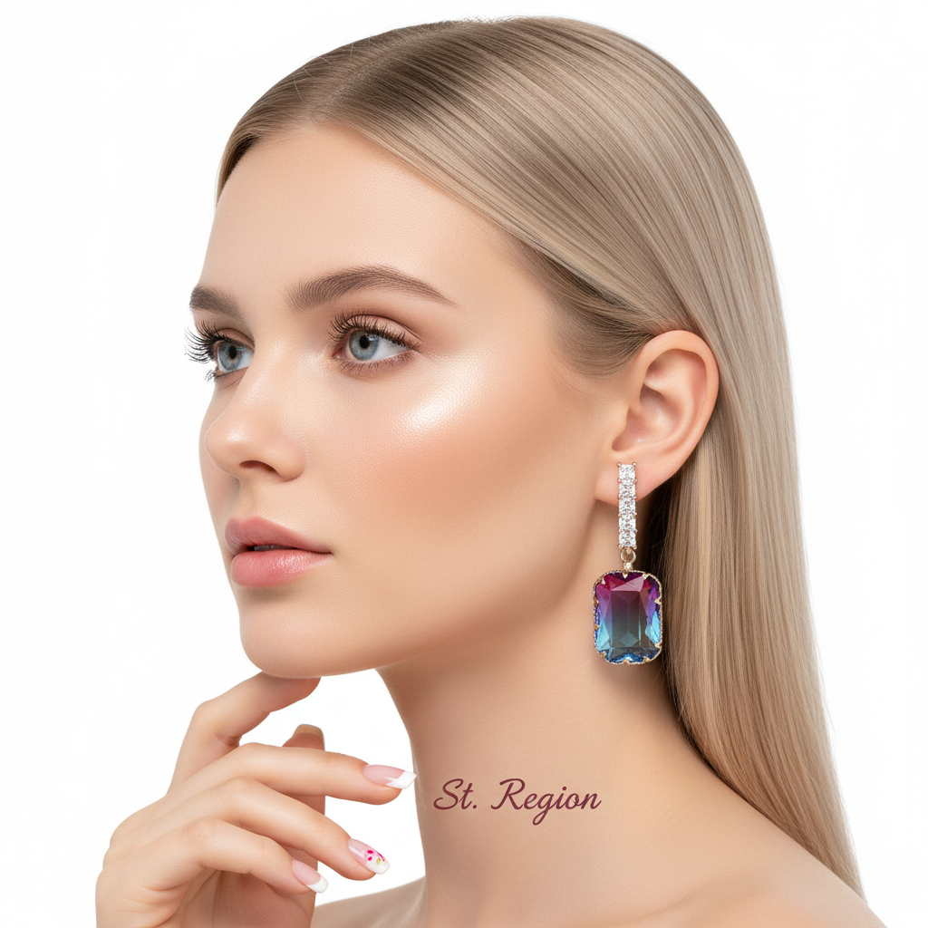 Blue & Purple Crystal Ombré Radiant-Cut Huggie Earrings - Street Region