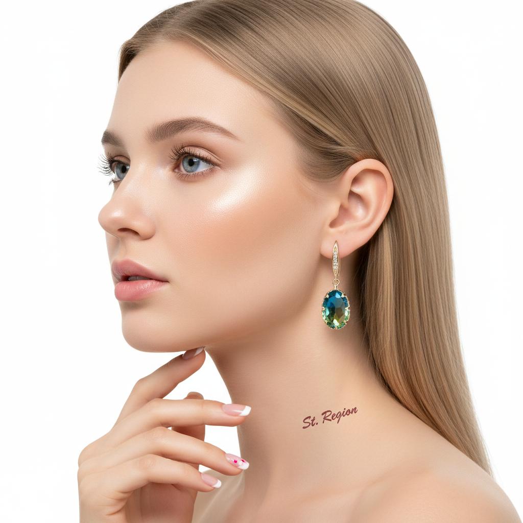 Green Ombré Oval Crystal and Cubic Zirconia Drop Earrings, drop earrings for women, styled look