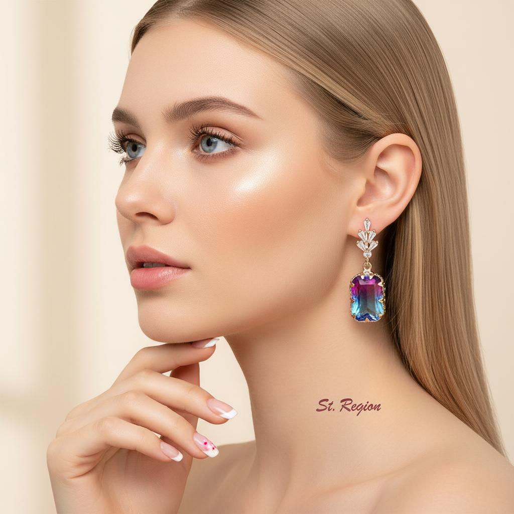 Radiant-Cut Crystal and 18K Gold-Plated Huggie Earring, gold huggie earrings, dainty minimalist design, styled look