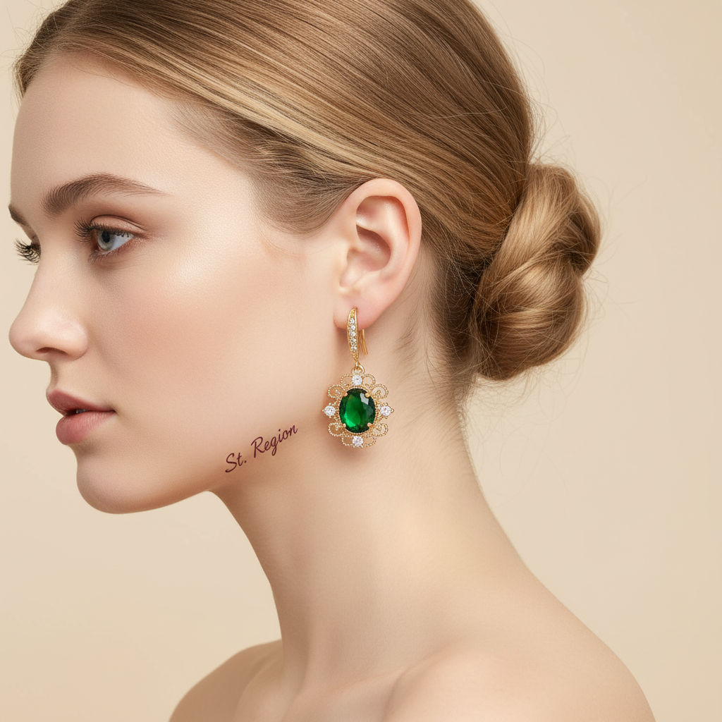 Green Crystal & Cubic Zirconia Goldtone Oval-Cut Flower Hook Earrings - Street Region