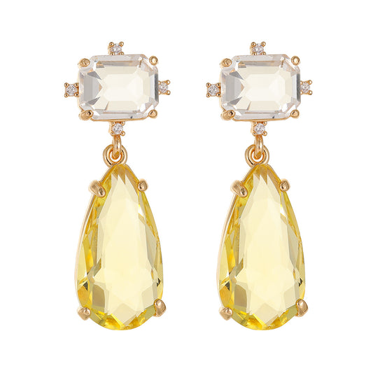 Yellow Crystal & Cubic Zirconia Goldtone Rectangle Drop Earrings
