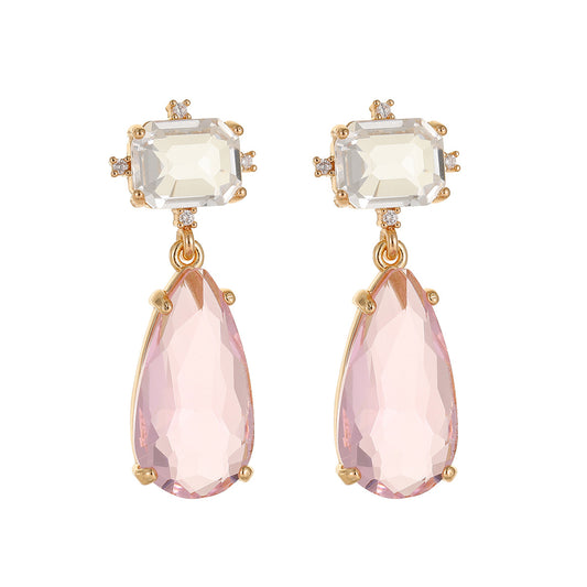 Pink Crystal & Cubic Zirconia Goldtone Rectangle Drop Earrings