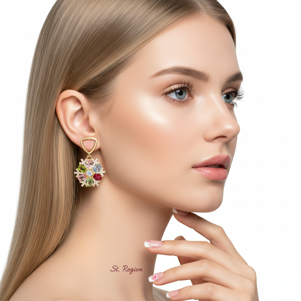 Multi-Colored Crystal & Cubic Zirconia Goldtone Snowflake Dangle Earrings - Street Region