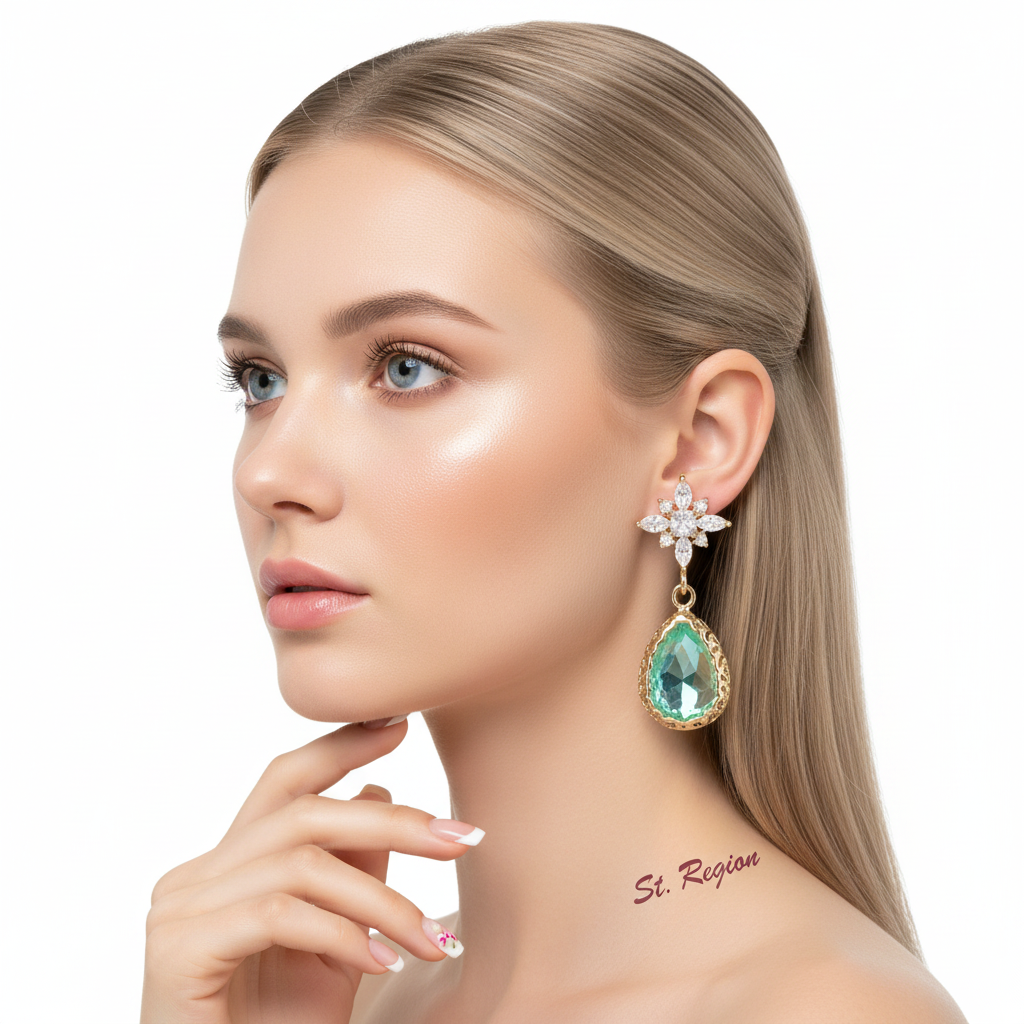 Green Crystal & 18K Gold-Plated Star Drop Earrings - Street Region