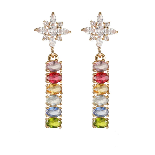 Multi-Colored Oval Crystal & Cubic Zirconia Goldtone Star Drop Earrings