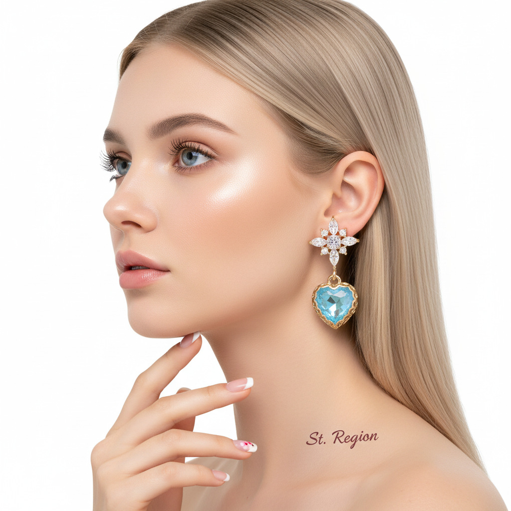 Blue Crystal & Cubic Zirconia Goldtone Star Heart Dangle Earrings - Street Region