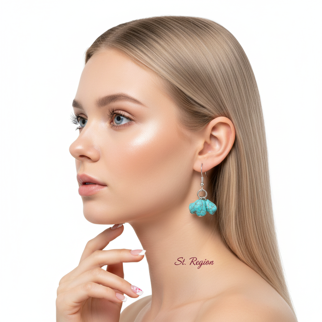 Turqouise & Silvertone Cube Cluster Hook Earrings - Street Region