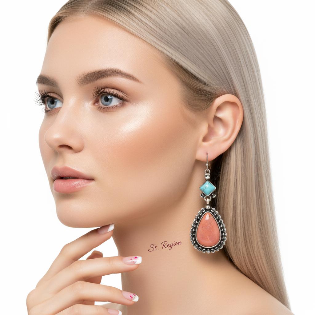 Turquoise and Silver-Plated Drop Earrings, silver drop earrings for women, elegant gift for her, styled look