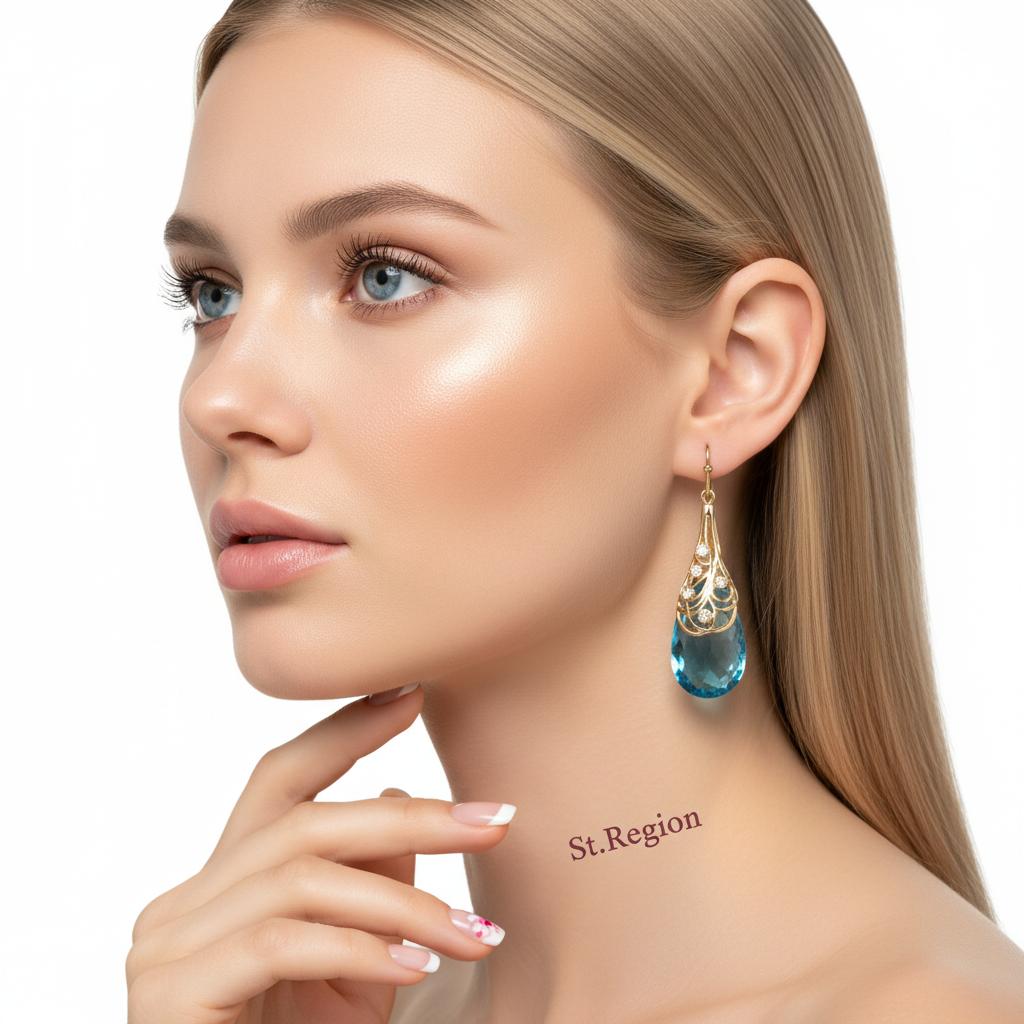 Cubic Zirconia and Lake Blue Crystal Drop Earrings, drop earrings for women, vintage-inspired design, styled look
