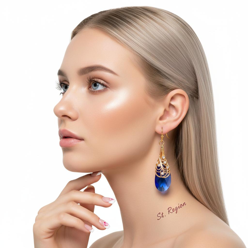 Navy Crystal and Cubic Zirconia Drop Earrings, drop earrings for women, everyday style, styled look