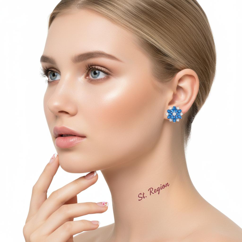 Navy Crystal & Cubic Zirconia Floral Stud Earrings