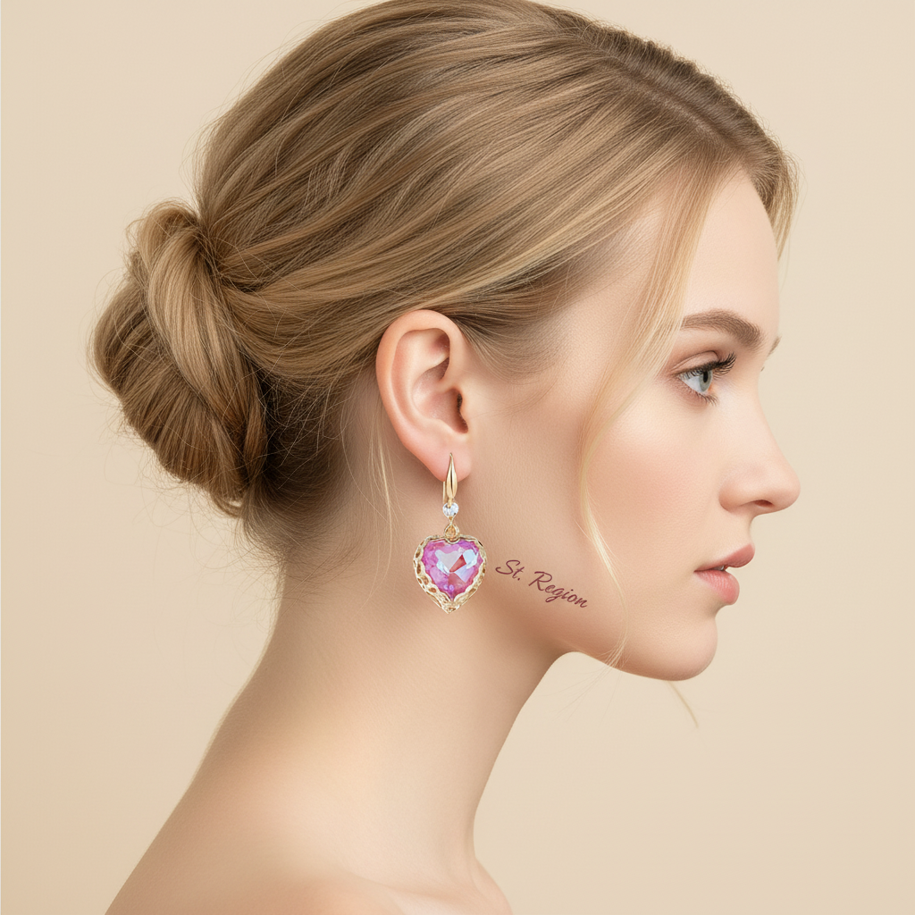 Purple Iridescent Crystal & Cubic Zirconia Goldtone Heart Hook Earrings - Street Region