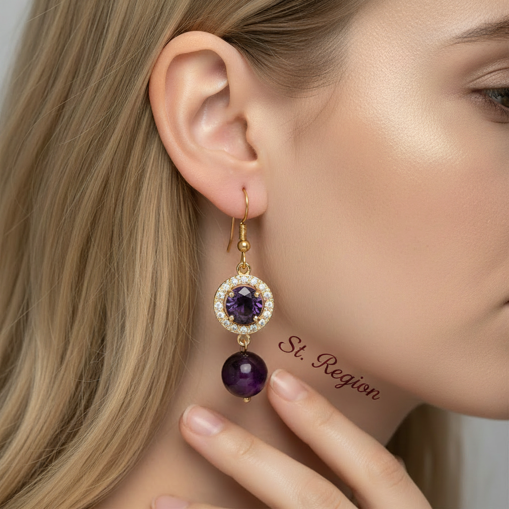Purple Quartz & Crystal Cubic Zirconia Goldtone Ball Hook Earrings - Street Region