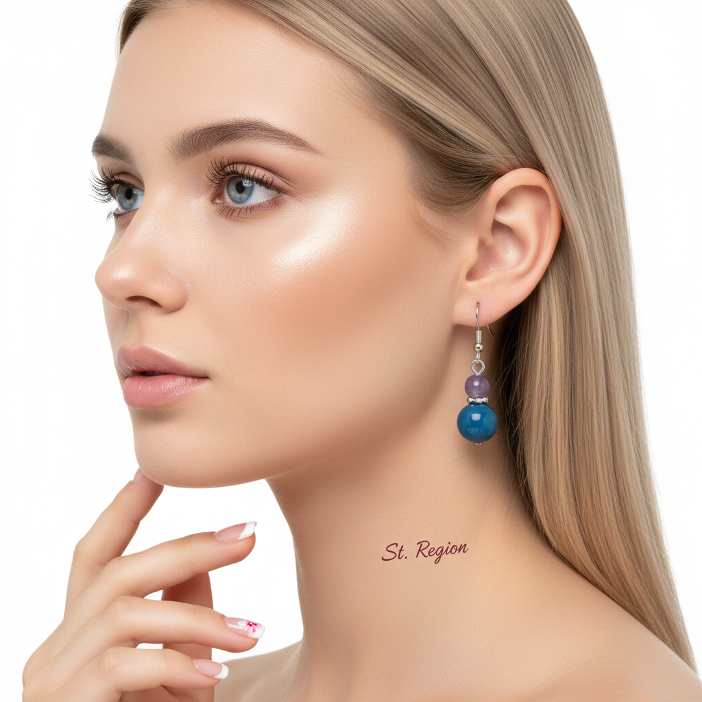 Purple & Blue Jade Silvertone Gourd-Shape Hook Earrings - Street Region