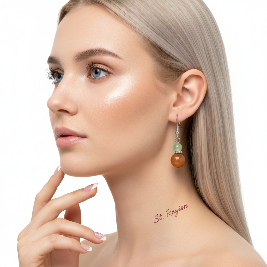 Orange & Green Jade Silvertone Gourd-Shape Hook Earrings - Street Region